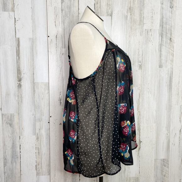 Torrid Mixed Print Chiffon Tank Top Black Floral Polka Dot Flowy Swing Size 0 - Picture 2 of 6